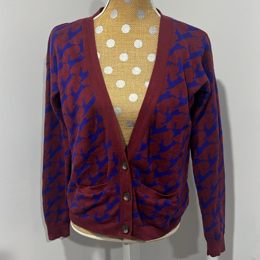 Madewell Wallace Women's Red Rabbit Print Long Sleeve Cardigan Size S